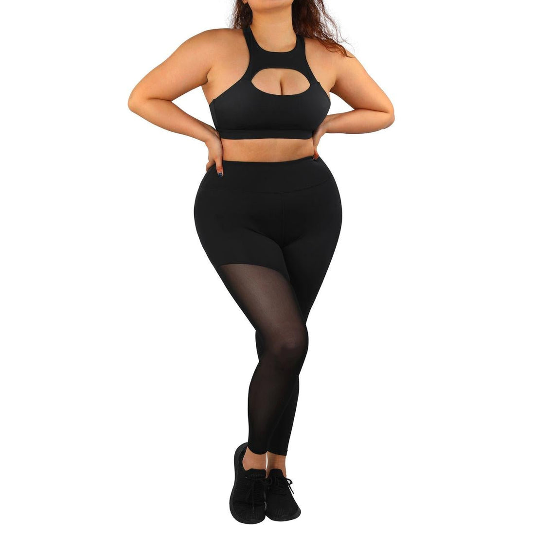 Semi - Sheer Cut Out Active Wear Gym Fitness Two Piece Set - Eciira