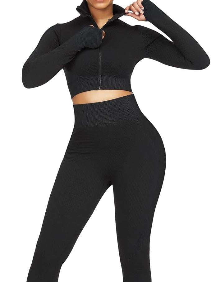 Textured Seamless Activewear Tracksuit Set - Eciira