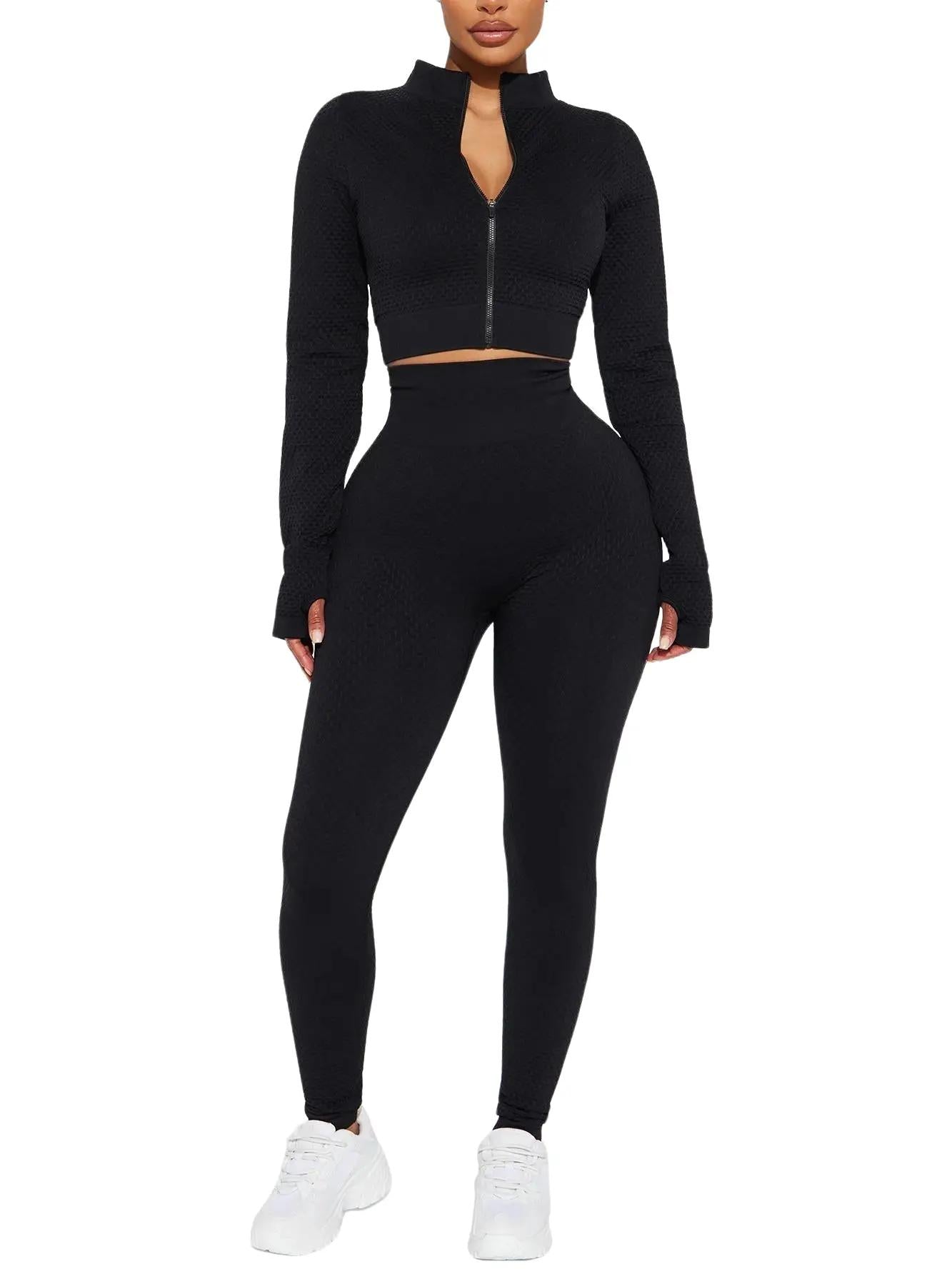 Textured Seamless Activewear Tracksuit Set - Eciira