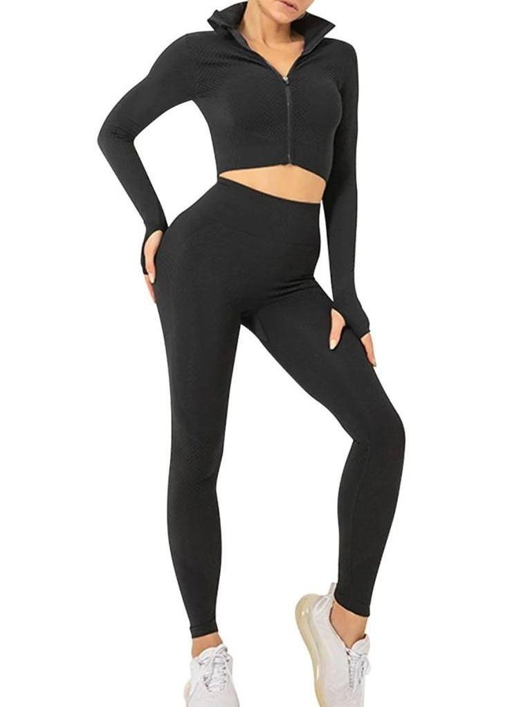 Textured Seamless Activewear Tracksuit Set - Eciira