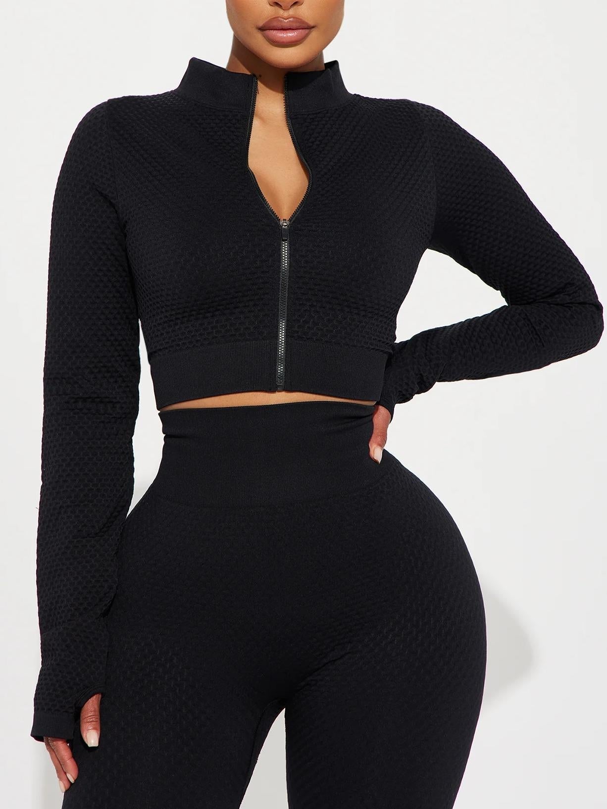 Textured Seamless Activewear Tracksuit Set - Eciira